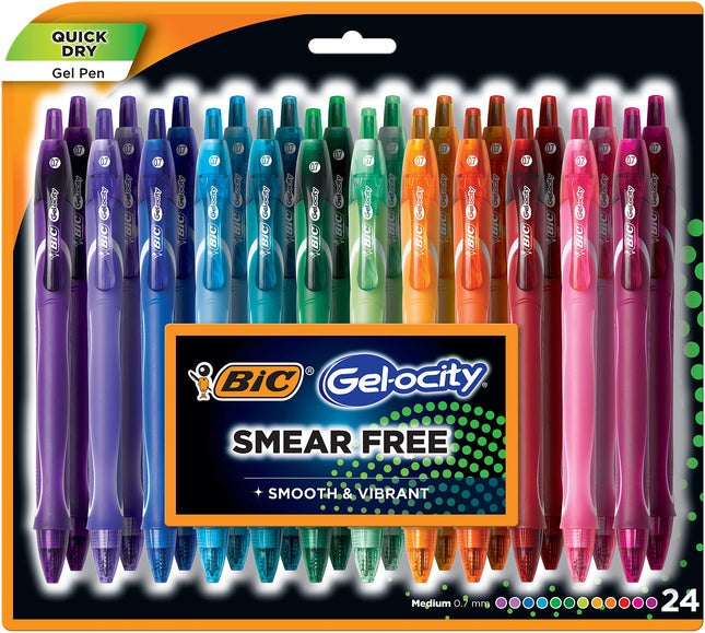 BIC Gel-ocity Quick Dry Retractable Gel Pens, 24 P