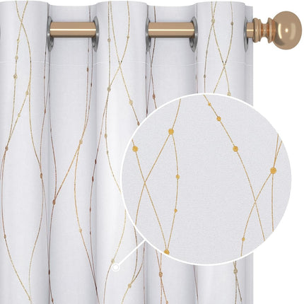 Deconovo Blackout Curtains Golden Wave Line with Dots Grommet Blackout Printed Curtains for Bedroom 42 x 84 Inch Silver Grey 2 Panels