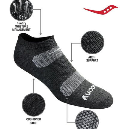 Saucony Men's Saucony Men's 6 Pair Performance Comfort Fit No-show Socks, Black Basic (6 Pairs), L UK