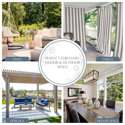 Elrene Home Fashions Highland Stripe Indoor/Outdoor Curtain Panel, 50 inches X 108 inches, Gray