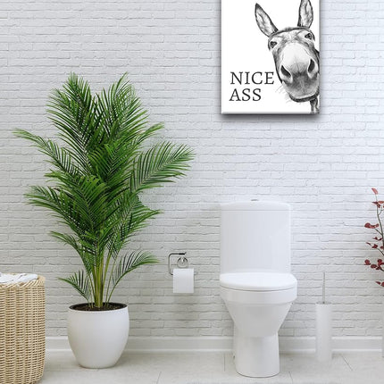 UPWOIGH Funny Bathroom Wall Art Decor, Black and White Donkey Wall Art, Waterproof Wood Framed Canvas Wall Art Animals Abstract Prints, 12x16in High-end Pictures for Dormitory Kids Room 1 Pack