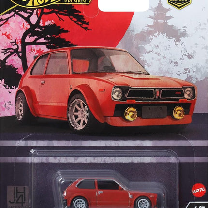 Hot Wheels Premium Car Culture Collectible Toy Car, 1:64 Scale Die-cast '73 Honda Civic Custom, Japan 4 Historic Vehicle with Real Riders Tires