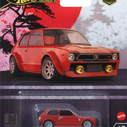 Hot Wheels Premium Car Culture Collectible Toy Car, 1:64 Scale Die-cast '73 Honda Civic Custom, Japan 4 Historic Vehicle with Real Riders Tires