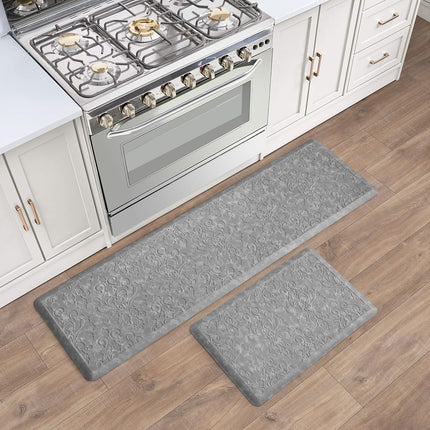 Chef Gear - Alfombrilla Antifatiga para Cocina - Diseño Marni - Alfombrilla Acolchada para Chef - Piel Sintética - Alivio para Cocinar y Estar de Pie - Antideslizante - Juego de 2 - 17.5"x 60"/ 17.5"x28" - Gris
