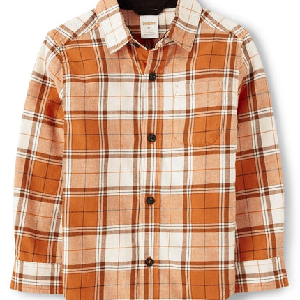 Gymboree,and Toddler Long Sleeve Plaid Button Up Shirts, Orange Freckle, 7