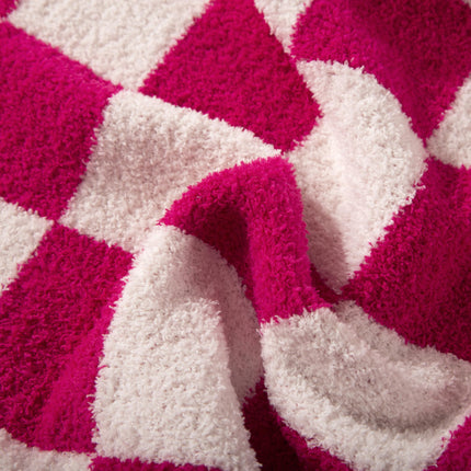 Elegant Comfort Checkered Throw Blanket, Hot Pink Super Soft Cozy Fluffy Warm Throw Blankets for Couch, Sofa, Chair, Bed, Camping, Picnic, Travel Lightweight Bed Blanket (50" x 70")