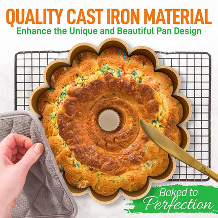 Nutrichef Cake Tin – Non Stick 25cm Fluted Ring Cake Mould for Baking, Marquise Pan for Ring Cakes, Easy Release, Dishwasher Safe, Aluminum with Dual-Layer Nonstick Coating
