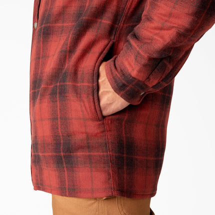 Dickies Men's Water Repellent Flannel Hooded Shirt Jacket, Brick Black Ombre Plaid, Large Big Tall