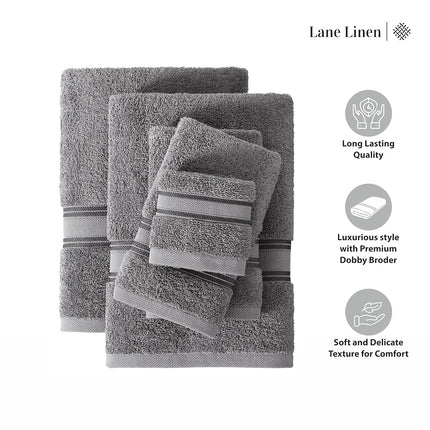 LANE LINEN Luxury Bath Towels Set - 3 Piece Set, 100% Cotton Bathroom Towels, Zero Twist, Quick Dry, Super Absorbent & Soft, 1 Bath Towel, 1 Hand Towel, 1 Wash Cloths - Cool Grey