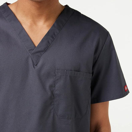 Dickies Men's Signature V-Neck Scrubs Shirt, Pewter, XXL