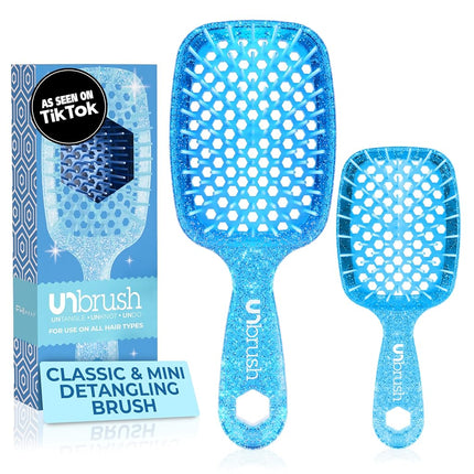 FHI HEAT UNbrush and UNbrush MINI Wet & Dry Vented Detangling Hair Brush Set, Sapphire Blue