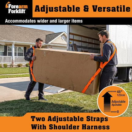 Harnais d'épaule Forearm Forklift – Modèle Original – Soulève et déplace meubles et appareils électroménagers, supporte jusqu'à 360 kg. Ensemble de harnais de déménagement, 2 harnais et 2 sangles centrales de 2,84 m de long chacune, 1 paquet, orange