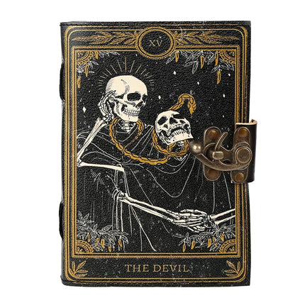 TUZECH Book of Spells Leather Bound Journal Deckle Edge Paper Grimoire Printed Diary Third Eye witchcraft supply and Witch Spell Notebook Antique Vintage Book for Men and Women (The Devil)