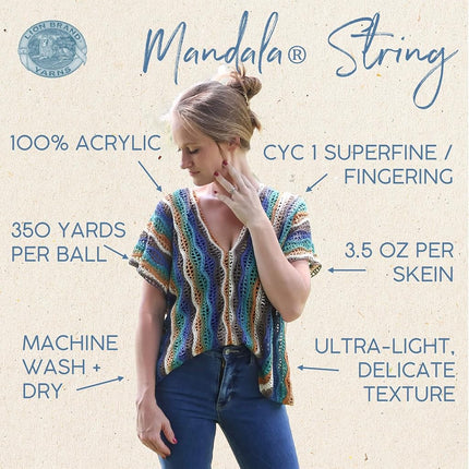 Lion Brand Yarn Mandala String, Fingering Yarn for Knitting and Crochet, Pop, 1 Pack