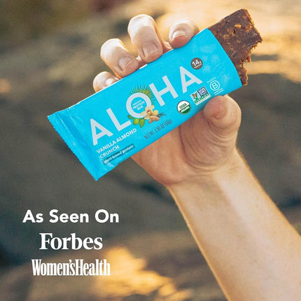 ALOHA Organic Plant Based Protein Bar, Vanilla Almond Crunch, 1.9 oz, 12 Count, Vegan, Gluten Free, Non-GMO, Stevia Free, Soy Free, Dairy Free