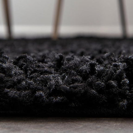 Unique Loom Solo Solid Shag Collection Modern Plush Jet Black Runner (3' x 10')