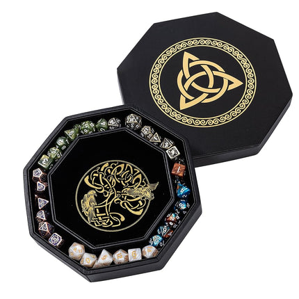 Premium Dice Tray for DND, Detailed World Tree & Triquetra Design – 23 CM