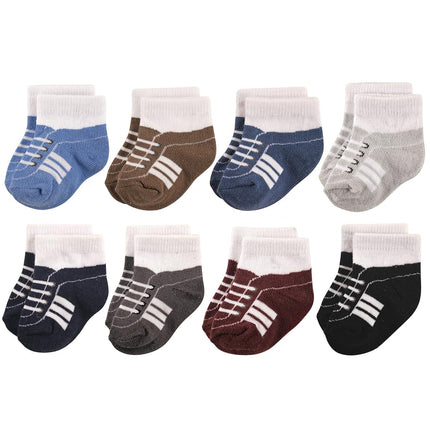 Hudson Baby Unisex Baby Cotton Rich Newborn and Terry Socks, Sneaker Navy Gray, 12-24 Months