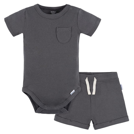 Gerber Unisex Baby Bodysuit and Shorts Set, Dark Grey, 6-9 Months