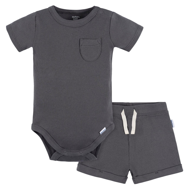 Gerber Unisex Baby Bodysuit and Shorts Set, Dark G