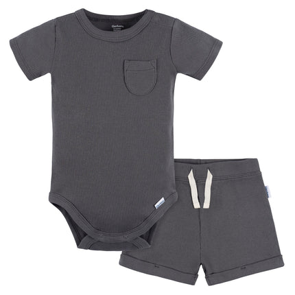 Gerber Unisex Baby Bodysuit and Shorts Set, Dark G
