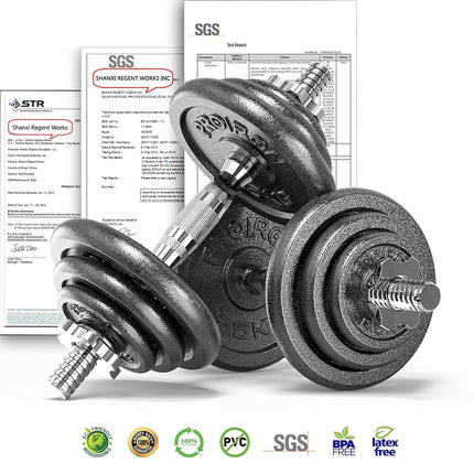 PROIRON 20kg Cast Iron Adjustable Dumbbell Set Hand Weight with Solid Dumbbell Handles Changed into Barbell Handily Perfect for Bodybuilding Fitness Weight Lifting Training Home Gym