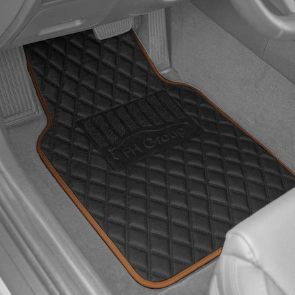 FH Group F12003BROWN Universal Fit Diamond Pattern Faux Leather Beige Automotive Floor Mats fits most Cars, SUVs, and Trucks