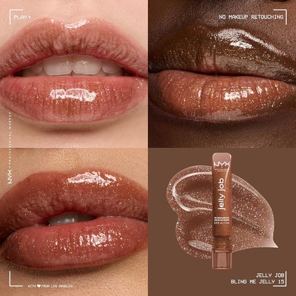 NYX Professional Makeup Jelly Job Peptide Lip Gloss, High-Shine Glassy Finish, Volumizing Peptide Complex & Cherry Oil, 16 Shimmer & Pure-Shine Shades, Shade: Bling Me Jelly