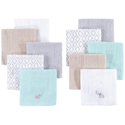 Hudson Baby Lot de 8 débarbouillettes en éponge tissée, Éléphants, Taille unique