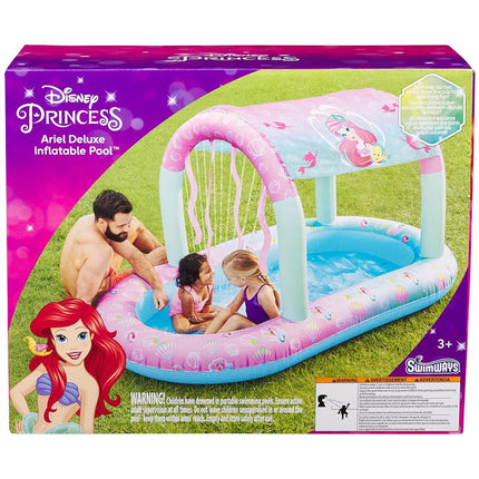 SwimWays Disney Princess Ariel Water Castle Deluxe Inflatable Pool, Above Ground Pool with Canopy and Fast Inflation for Kids Aged Aged 3 & Up