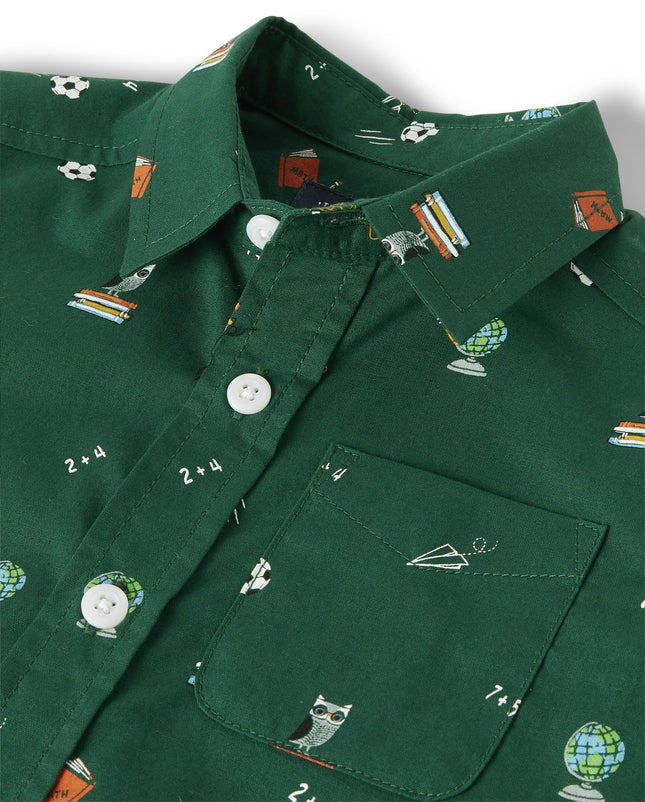 The Children's Place Baby Boy's and Toddler Poplin Short Sleeve Button Down Shirt, Spruce Shade, 4T