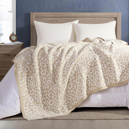 Elegant Comfort Leopard Throw Blanket, Beige Super Soft Cozy Fluffy Warm Throw Blankets for Couch, Sofa, Chair, Bed, Camping, Picnic, Travel Lightweight Bed Blanket (50" x 70")