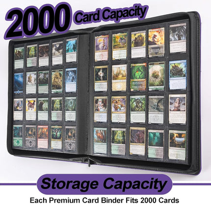 Premium 2000 Pocket Card Binder - 20 Pocket Trading Card Binder with Sleeves Fits 2000 Cards, Ringless Card Album for TCG - Model A，Classic Purple