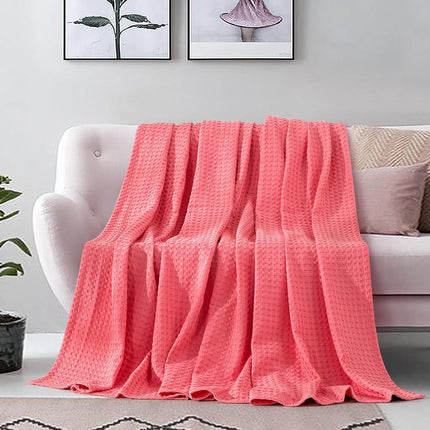 Elegant Comfort Premium 100% Cotton Waffle Blanket - Lightweight Breathable Waffle Weave Bed Blanket - Soft and Warm All Season Blanket for Couch, Sofa and Bed, Twin Size 68x88 Inches, Coral