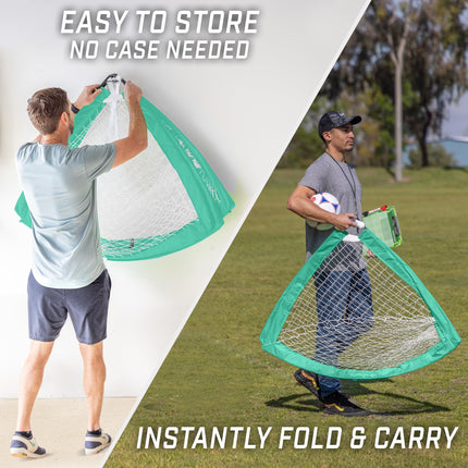 GoSports Team Tone 4 ft x 3 ft Portable Soccer Goals for Kids - Set of 2 Pop Up Nets for Backyard - Turquoise