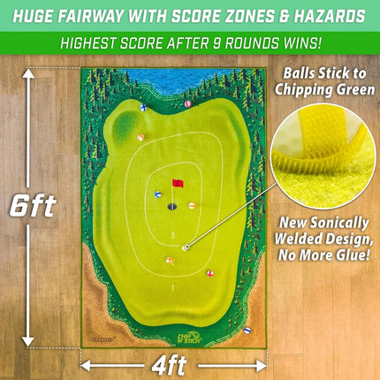 GoSports Chip N' Stick Golf Game - Includes 1 Chip N' Stick Game Mat, 16 Grip Golf Balls, and Chipping Mat
