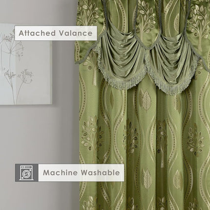Elegant Comfort Aurora Jacquard Look Curtain Panel Set with Attached Valance 54" X 84 inch (Set of 2), Sage