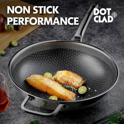 DOTCLAD Hybrid 12 inch Wok pan with Lid, PFOA and PTFE Free Cookware,Non Stick Stainless Steel Woks & Stir-Fry Pans Nonstick, Dishwasher and Oven Safe, Works on Induction, SF-Wok1