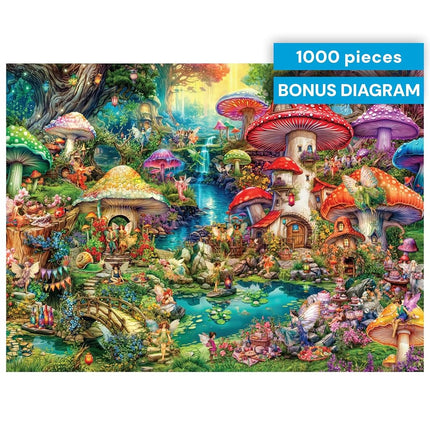 Buffalo Games, Aimee Stewart, Merry Mushroom Village Picnic (Happy Mushroom Picnic in Village) 1000 Piece Jigsaw Puzzle for Adults, Challenging Puzzle, Perfect for Game Nights, Finished Size is