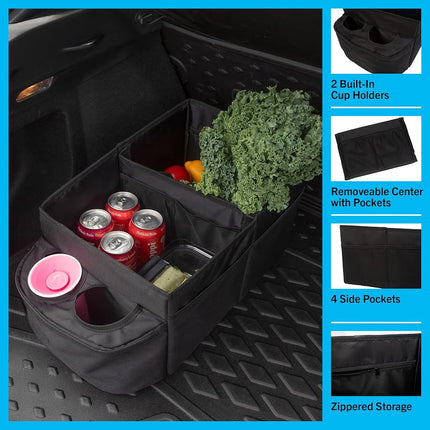 Stalwart Backseat Car Organizer - Collapsible Car Storage Box with Cupholders and Partitions for Front or Back Seat - Road Trip Essentials