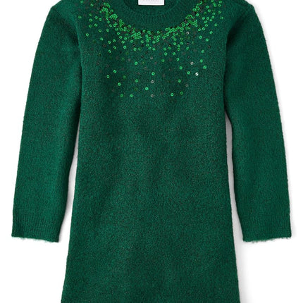 The Children's Place Girls' Long Sleeve Sweater Dress, Beaded Spruceshad, XX-Large