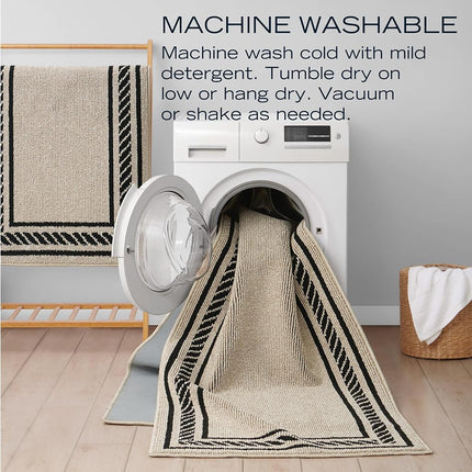 Nautica – Runner Rug | Indoor Runners for Hallways and Entry Rugs| Non-Slip and Non-Skid Entry and Kitchen Door Mat| Machine Washable Entryway Carpet Rugs | 2'2" x 8'| Rope Border Natural Twist