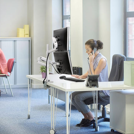 Ergotron – LX Vertical Stacking Dual Monitor Arm, VESA Desk Mount – for 2 Monitors Up to 40 Inches, 3.2-10kg Each – Tall Pole, White (45-509-216)