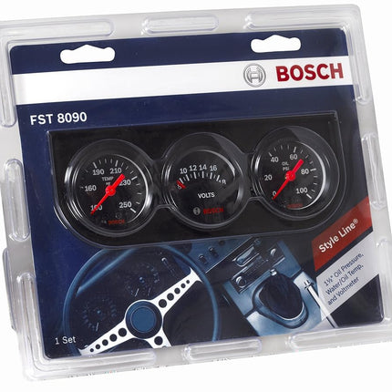Bosch SP0F000037 Style Line 1-1/2" Mini Triple Gauge Kit (Black Dial Face, Black Bezel)