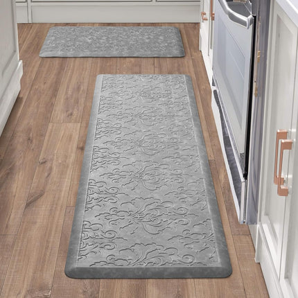 Chef Gear - Alfombrilla Antifatiga para Cocina - Diseño Marni - Alfombrilla Acolchada para Chef - Piel Sintética - Alivio para Cocinar y Estar de Pie - Antideslizante - Juego de 2 - 17.5"x 60"/ 17.5"x28" - Gris