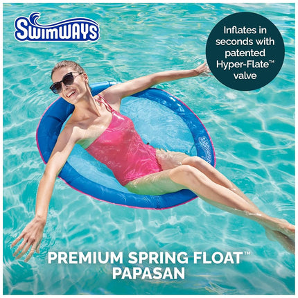SwimWays Spring Float Premium Papasan Pool Lounger for Swimming Pool, Inflatable Pool Floats Adult with Fast Inflation for Ages 15 & Up, Sky Blue