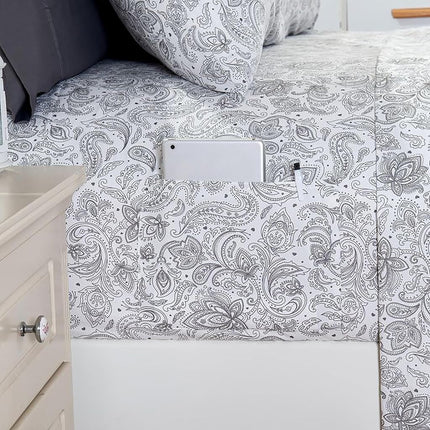Elegant Comfort Softest and Coziest 4-Piece Sheet Set - 1500 Premium Hotel Quality Microfiber - Deep Pocket, Wrinkle Resistant 4-Piece Paisley Pattern Bed Sheet Set, Twin, Paisley Gray