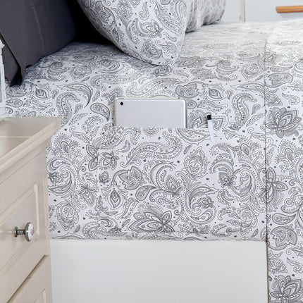 Elegant Comfort Softest and Coziest 4-Piece Sheet Set - 1500 Premium Hotel Quality Microfiber - Deep Pocket, Wrinkle Resistant 4-Piece Paisley Pattern Bed Sheet Set, Twin, Paisley Gray