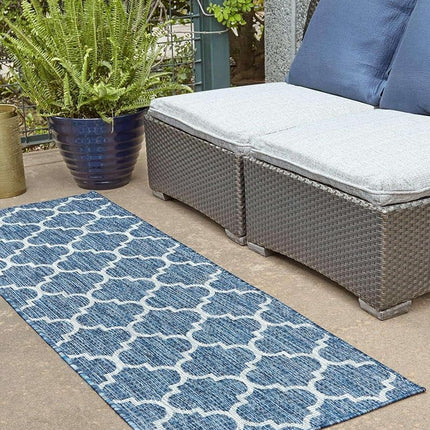 Unique Loom Trellis Collection Area Rug-Lattice Design, Moroccan Inspired for Indoor/Outdoor Décor, 2' 0" x 8' 0" Runner, Navy Blue/Gray
