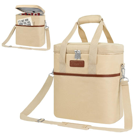 opux 6 Bottle Carrier Tote | Insulated Padded Wine Cooler Bag for Travel. Picnic, BYOB | Portable Leakproof Wine Tote Bag for Dinner, Party, Christmas, Wine Gift for Women, Men (Cream Beige)